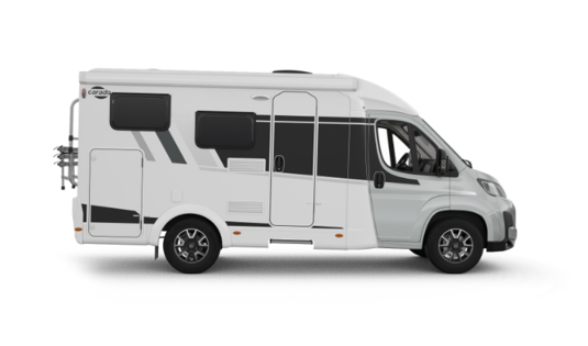 Camping-car Carado, vue de côté d’un modèle profilé blanc détouré sur fond transparent