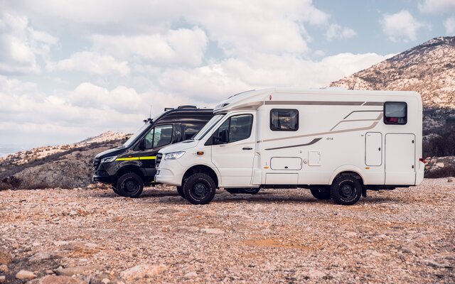 Hymer ML T 4x4, en terrengdyktig bobil, i fjellene.